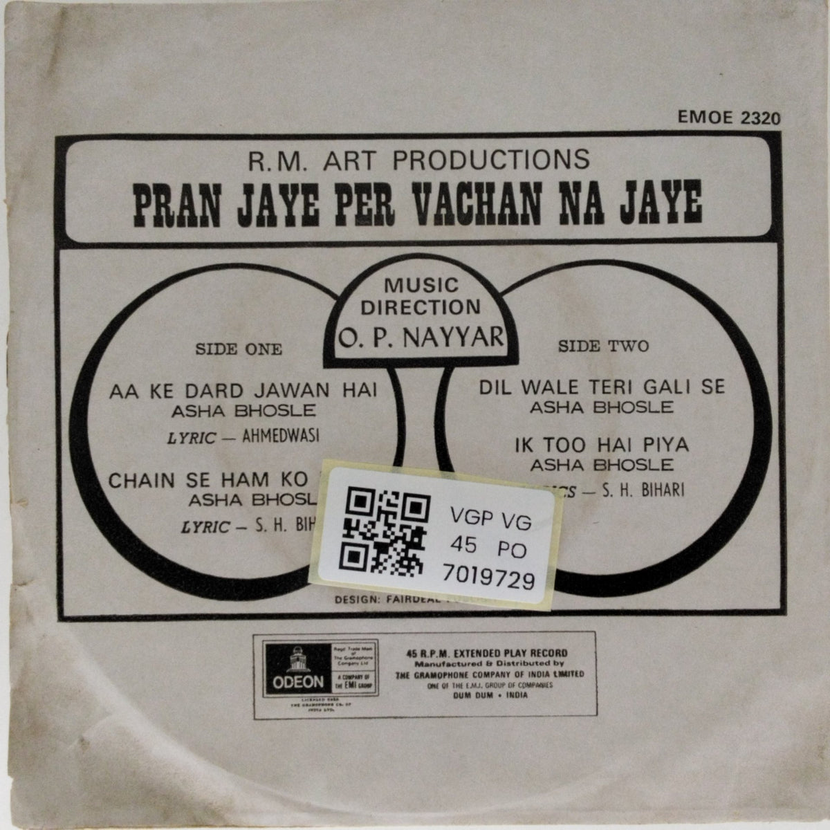 O. P. Nayyar - Pran Jaye Per Vachan Na Jaye (45-RPM)