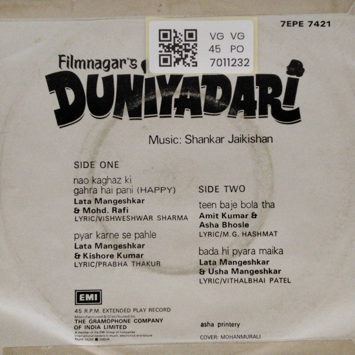 Shankar Jaikishan - Duniyadari (45-RPM)