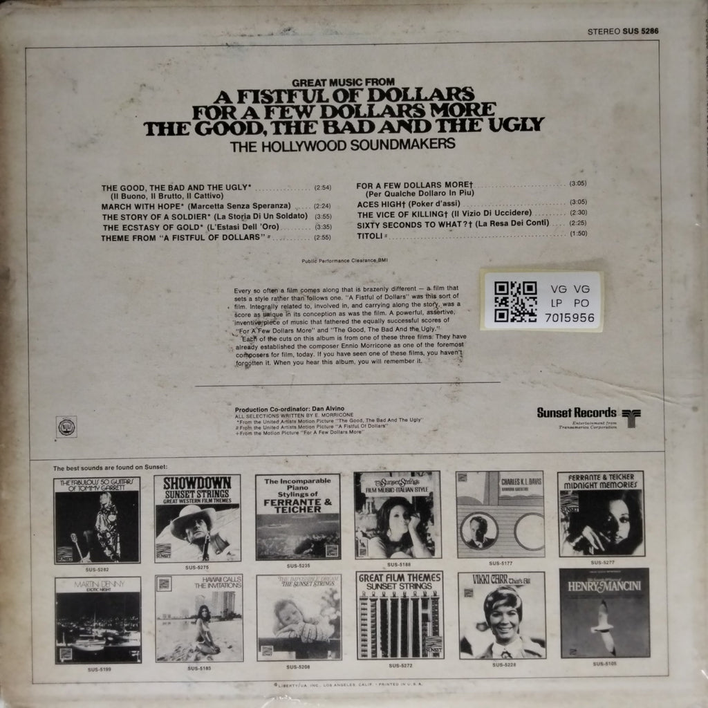 The Hollywood Soundmakers - Great Music From a Fistful of Dollars, For a Few Dollars More, The Good, The Bad and The Ugly (Vinyl)