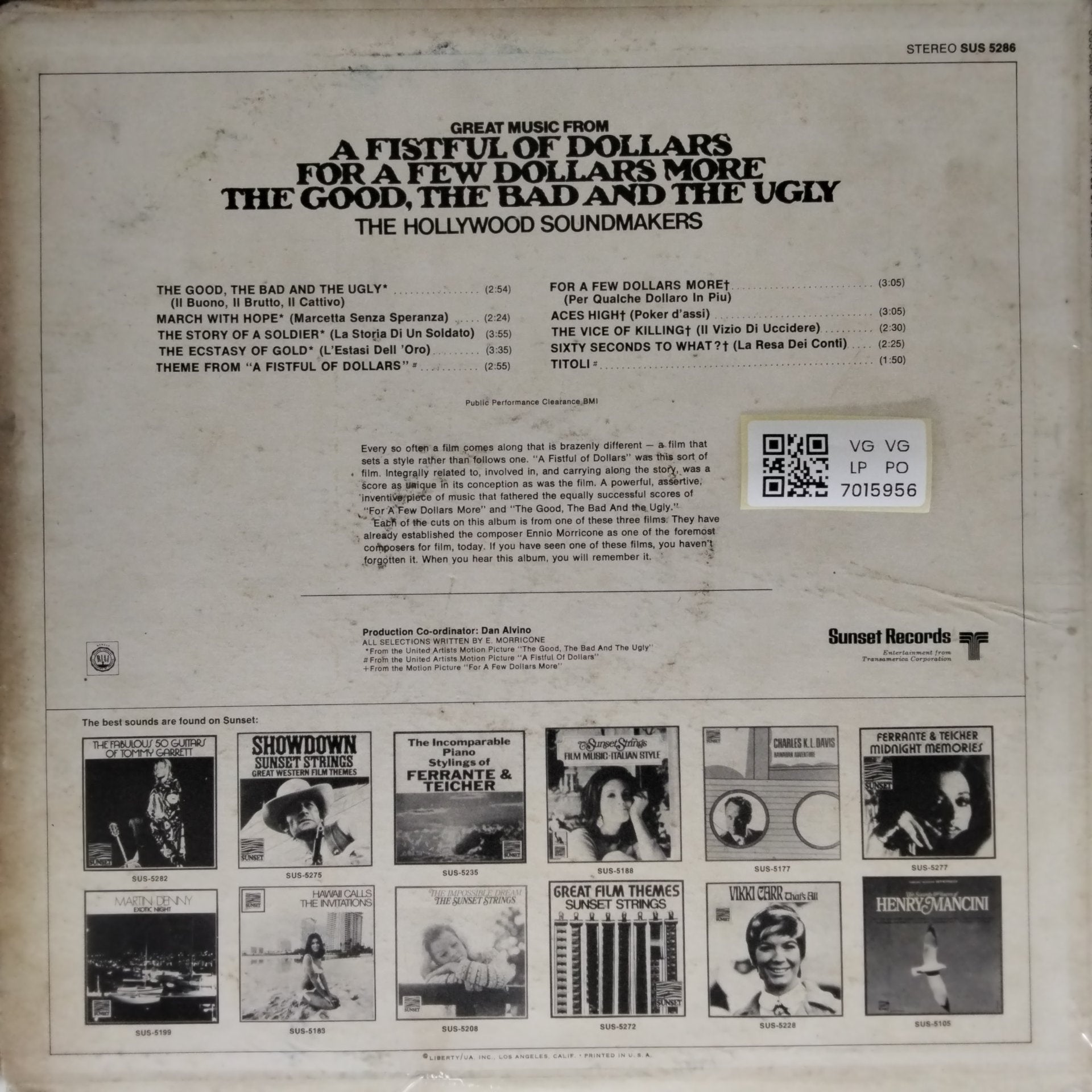 The Hollywood Soundmakers - Great Music From a Fistful of Dollars, For a Few Dollars More, The Good, The Bad and The Ugly (Vinyl)