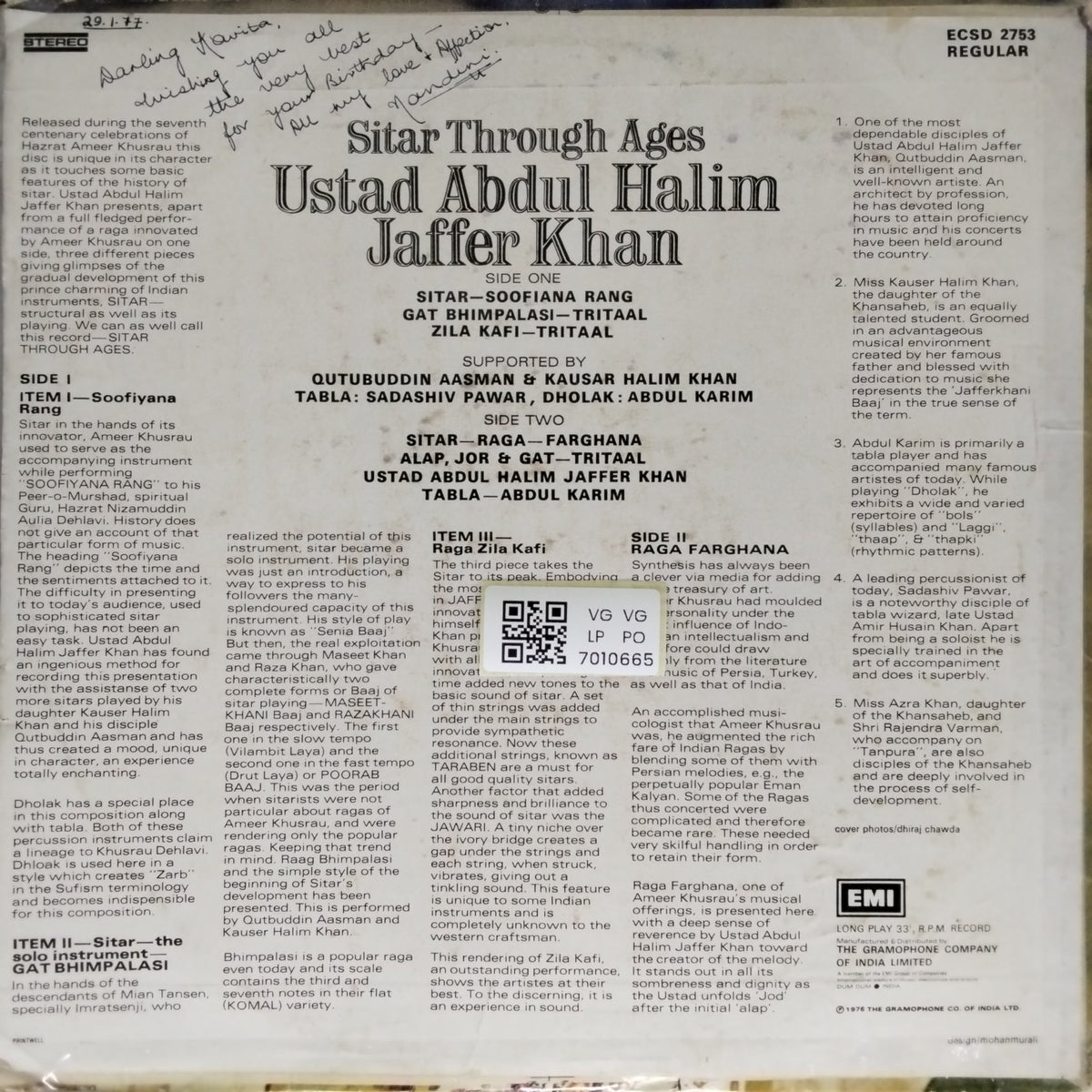 Ustad Abdul Halim Jaffer Khan - Sitar Through Ages (Vinyl)