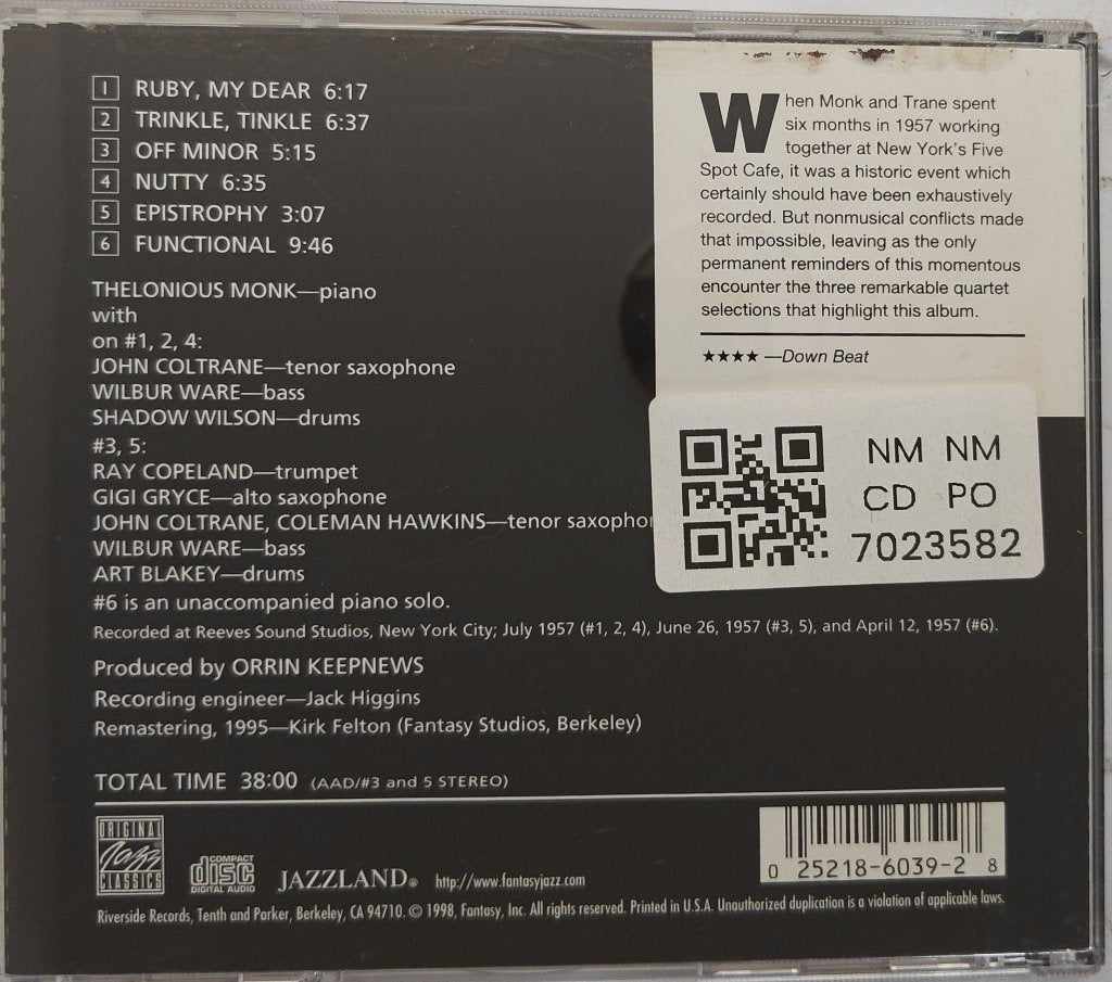 Thelonious Monk, John Coltrane - Thelonious Monk with John Coltrane (CD)