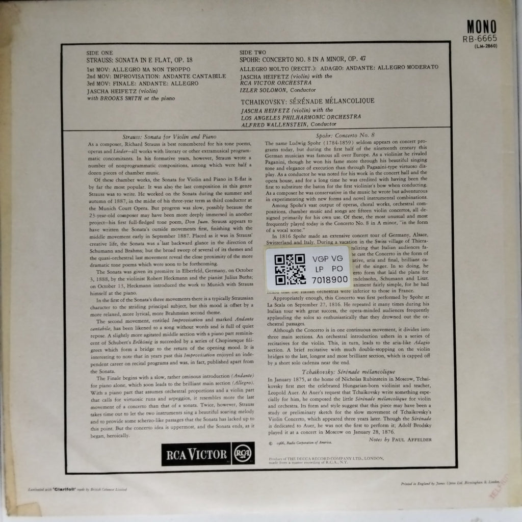 Jascha Heifetz - Richard Strauss: Sonata in E-flat (Vinyl)