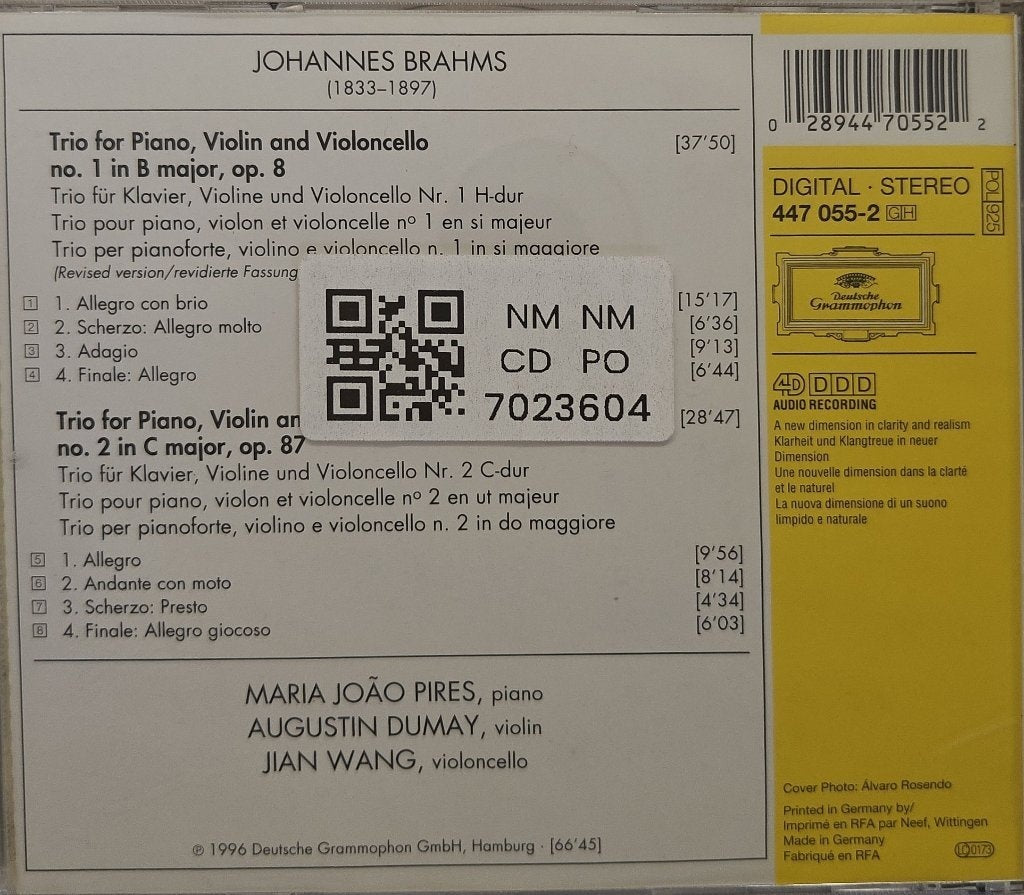 Maria João Pires, Augustin Dumay, Jian Wang - Brahms Piano Trios Nos. 1 & 2 (CD)