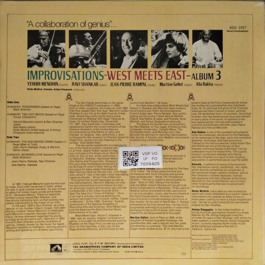 Yehudi Menuhin, Ravi Shankar, Jean-Pierre Rampal - Improvisations - West Meets East - Album 3 (Vinyl)