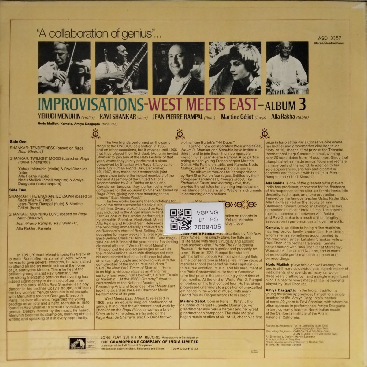 Yehudi Menuhin, Ravi Shankar, Jean-Pierre Rampal - Improvisations - West Meets East - Album 3 (Vinyl)