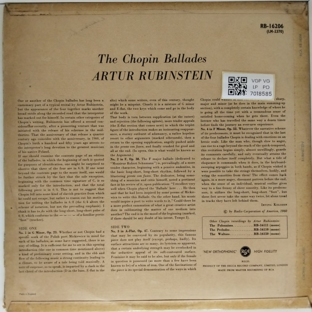 Artur Rubinstein - The Chopin Ballades (Vinyl)