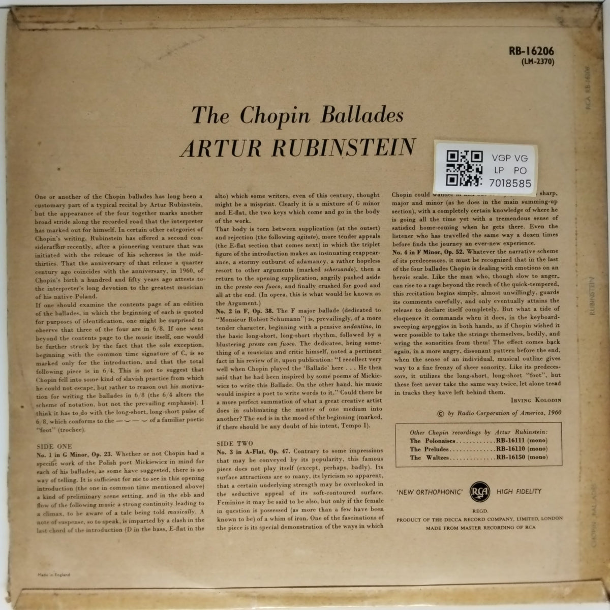 Artur Rubinstein - The Chopin Ballades (Vinyl)