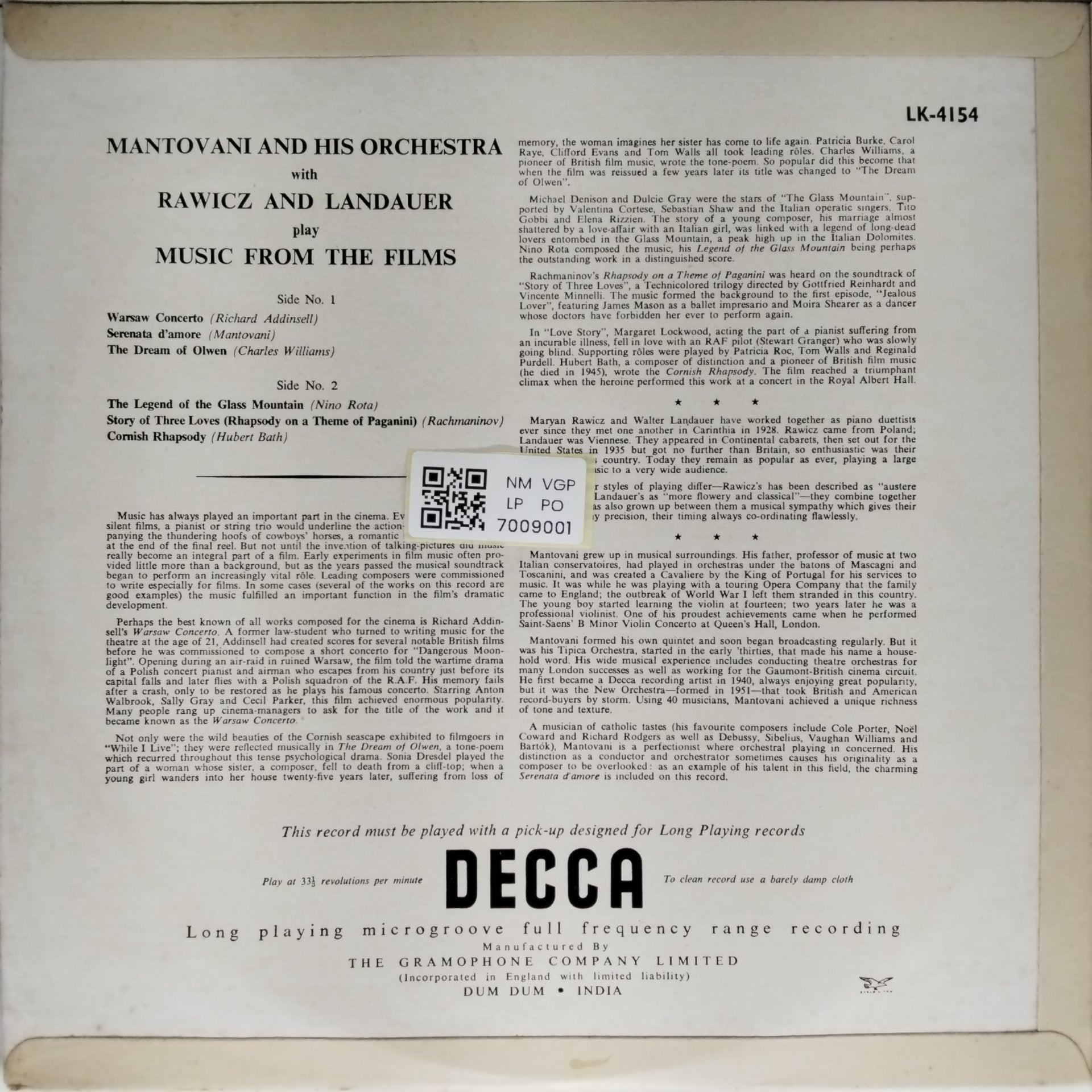 Mantovani, Rawicz and Landauer - Music from the Films (Vinyl)