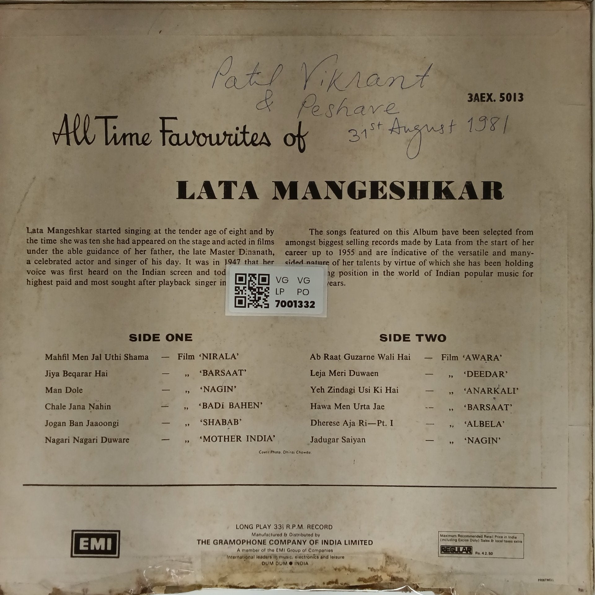 Lata Mangeshkar - All Time Favourites of Lata Mangeshkar (Vinyl)
