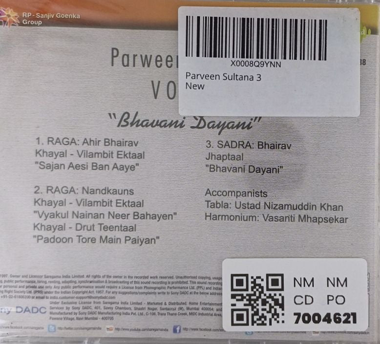 Parween 2 Parween Sultana - Bhavani Dayani (CD) – MusicCircle
