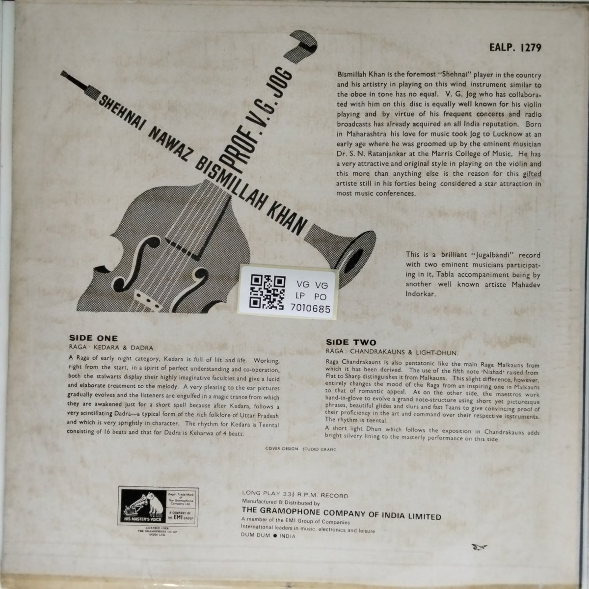 V.G. Jog, Bismillah Khan - Shennai Nawaz - Raga Kedara, Raga Chandrakauns (Vinyl)