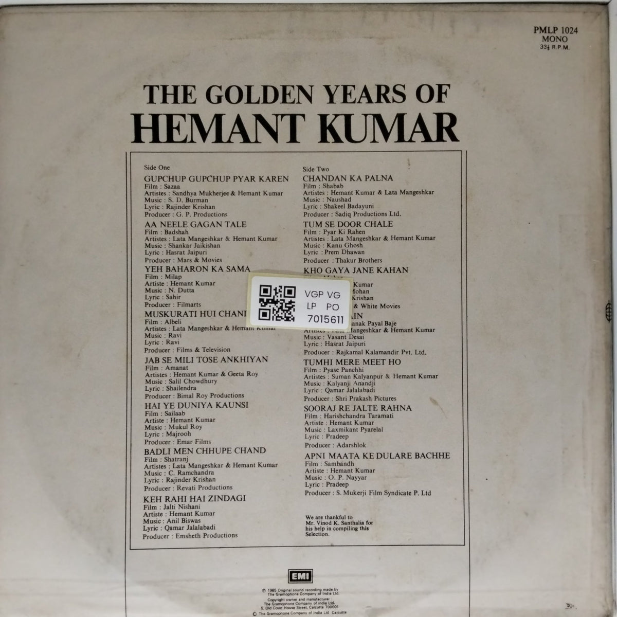 Hemant Kumar - The Golden Years of Hemant Kumar (Vinyl)