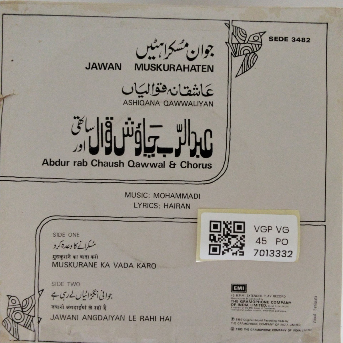 Mohammadi, Abdur rab Chaush Qawwal & Chorus - Jawan Muskurahaten (45-RPM)