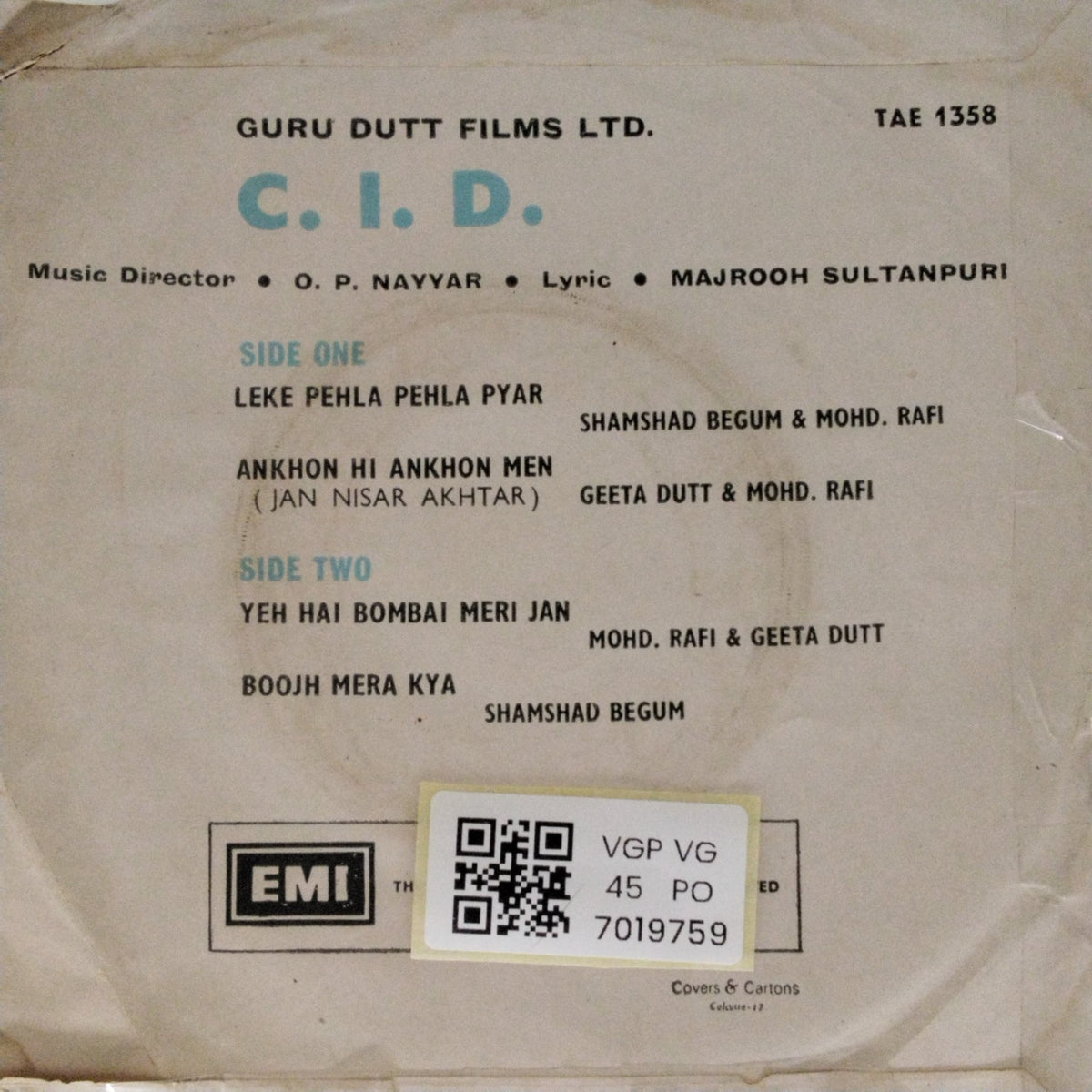 O. P. Nayyar - C.I.D. (45-RPM)