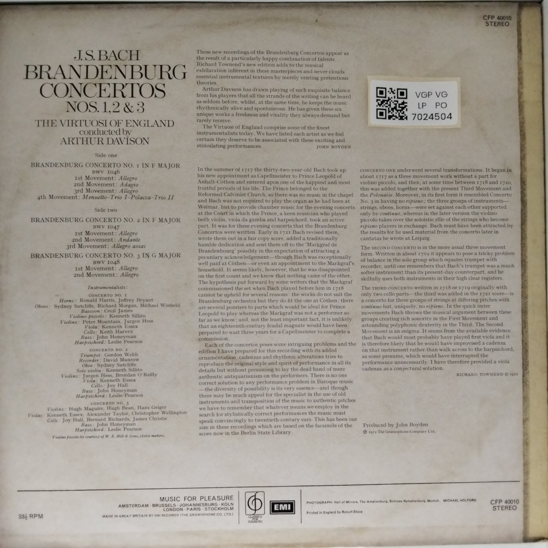 J.S. Bach - Brandenburg Concertos Nos. 1, 2 & 3 (Vinyl)