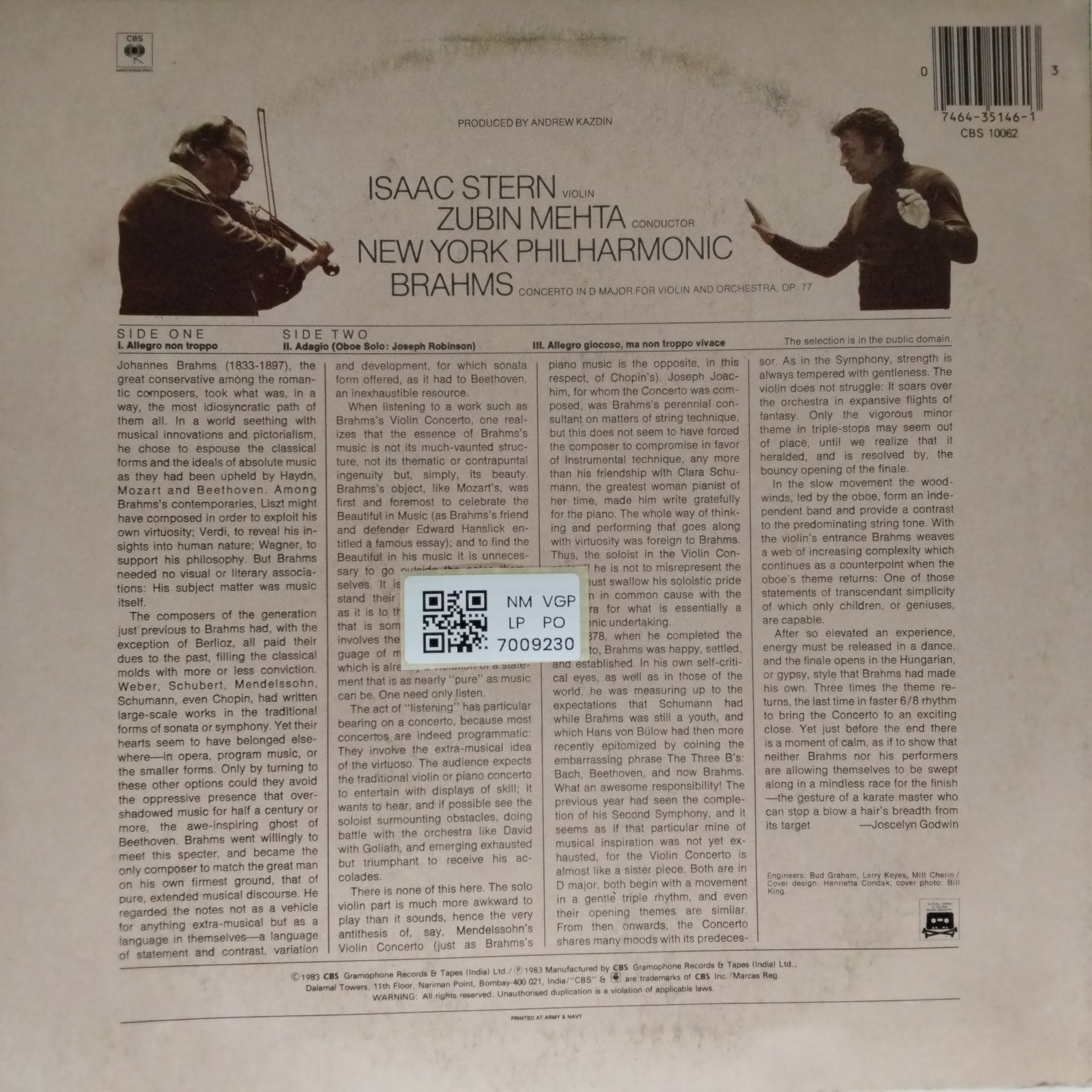 Isaac Stern, Zubin Mehta, New York Philharmonic - Brahms Violin Concerto (Vinyl)