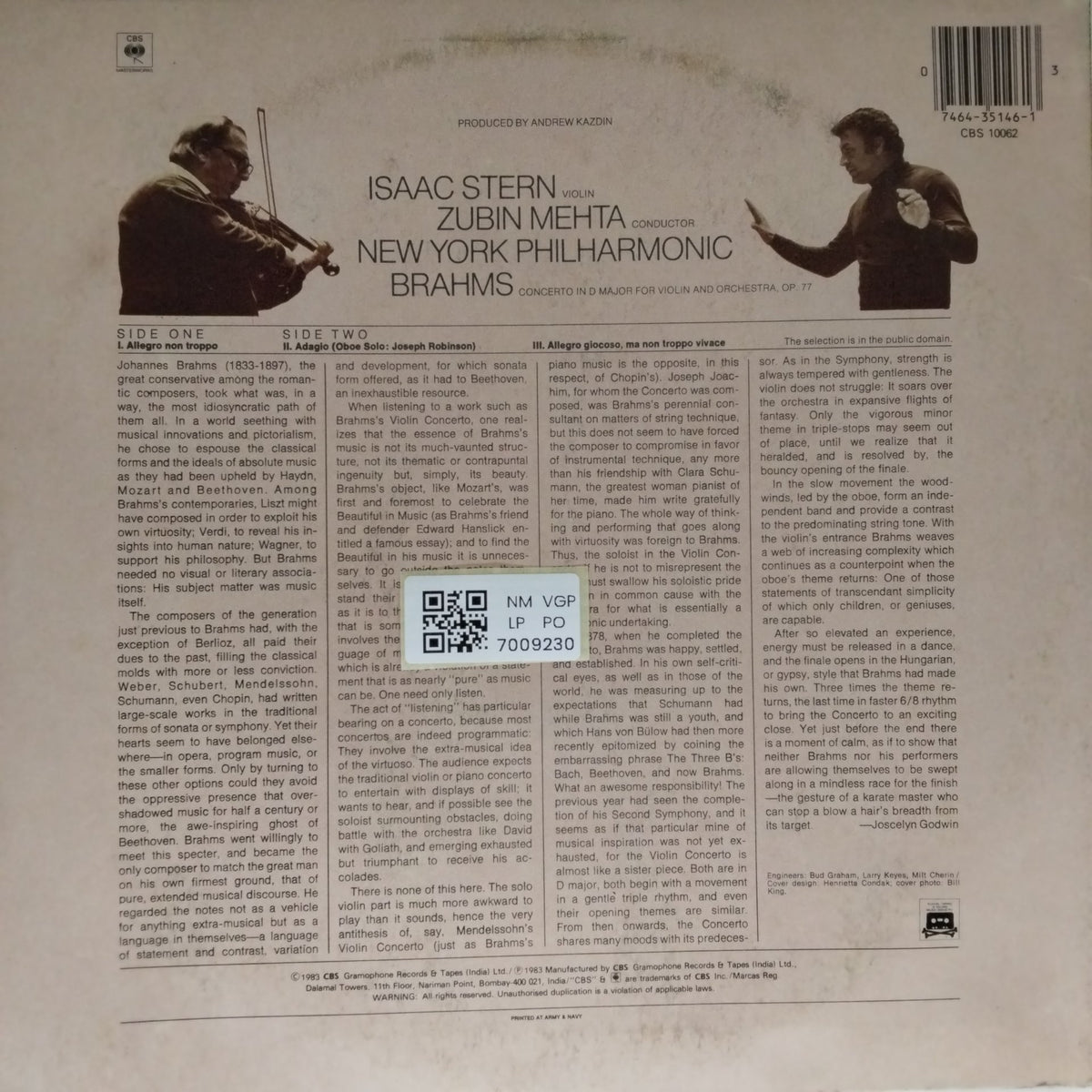 Isaac Stern, Zubin Mehta, New York Philharmonic - Brahms Violin Concerto (Vinyl)