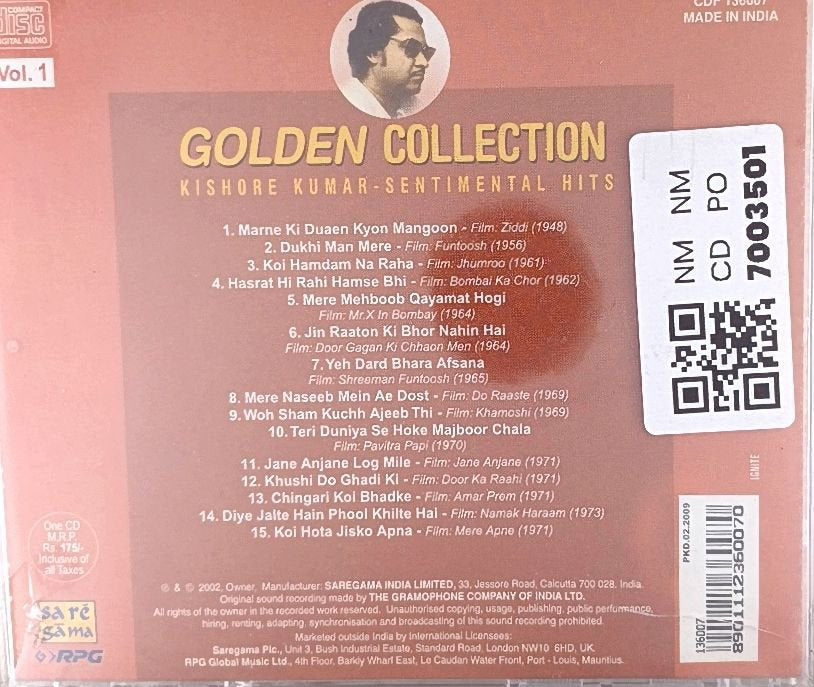 Kishore Kumar - Golden Collection: Sentimental Hits (CD)