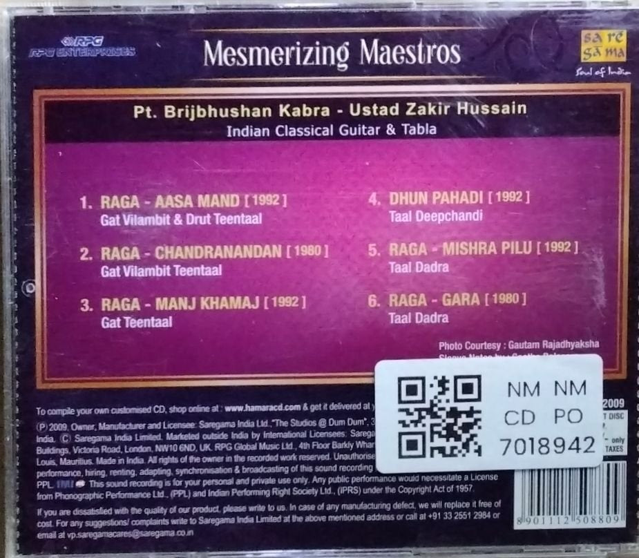 Pt. Brijbhushan Kabra, Ustad Zakir Hussain - Mesmerizing Maestros (CD)