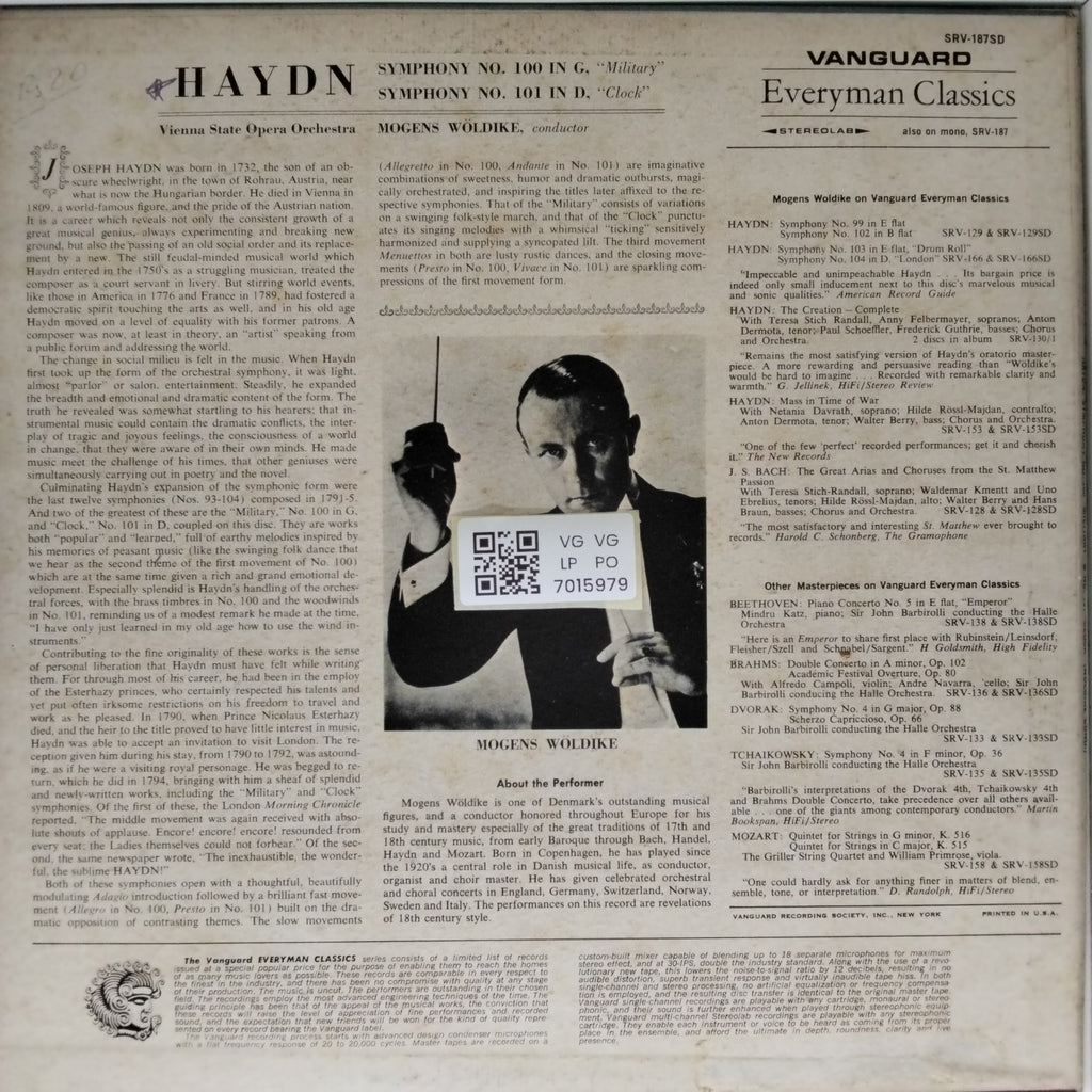Mogens Wöldike, Vienna State Opera Orchestra - Haydn: Symphony No. 100 in G, 'Military'; Symphony No. 101 in D, 'Clock' (Vinyl)