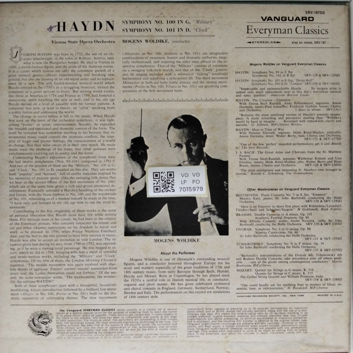 Mogens Wöldike, Vienna State Opera Orchestra - Haydn: Symphony No. 100 in G, 'Military'; Symphony No. 101 in D, 'Clock' (Vinyl)