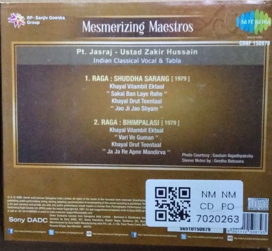 Pt. Jasraj, Ustad Zakir Hussain - Mesmerizing Maestros (CD)