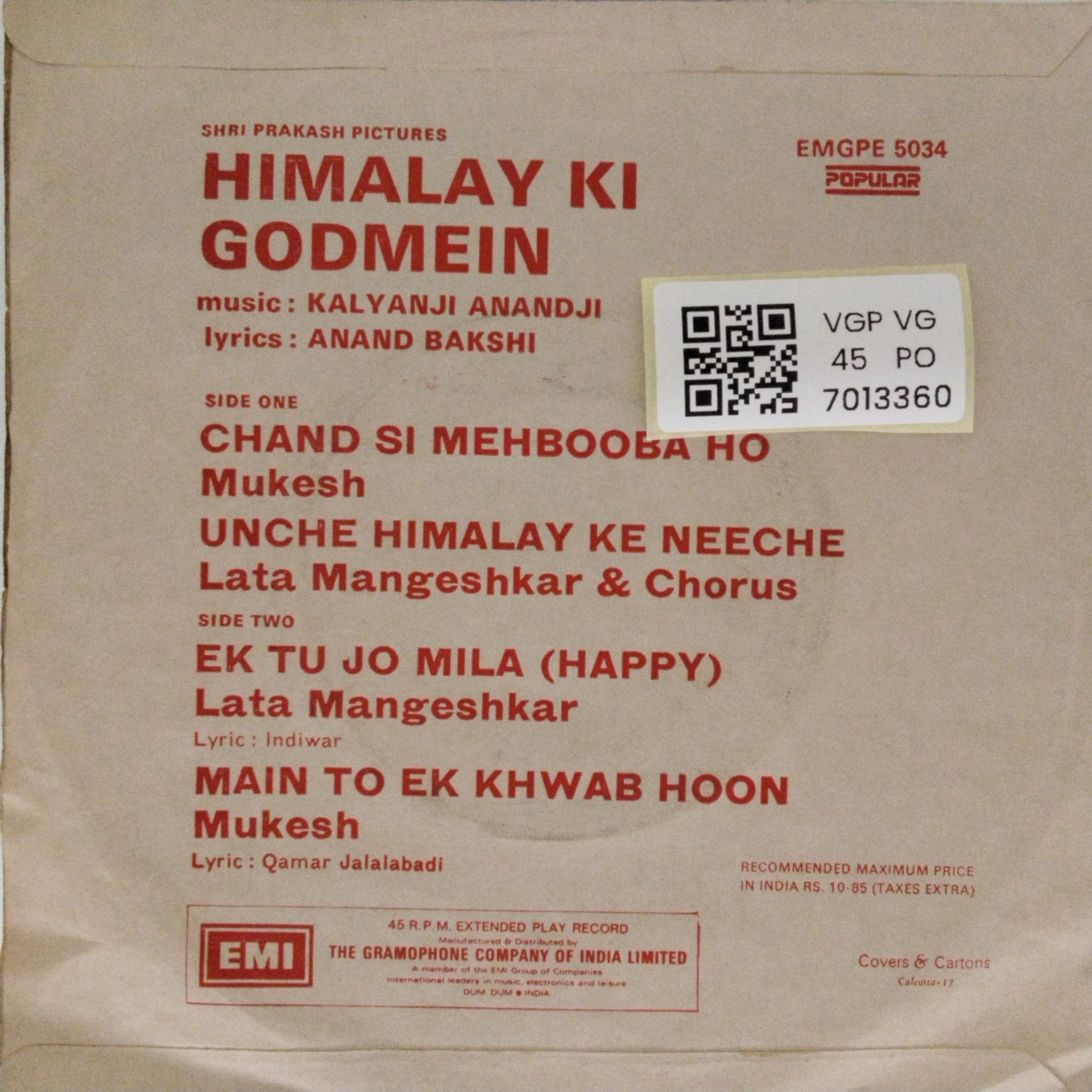 Kalyanji Anandji - Himalay Ki Godmein (45-RPM)