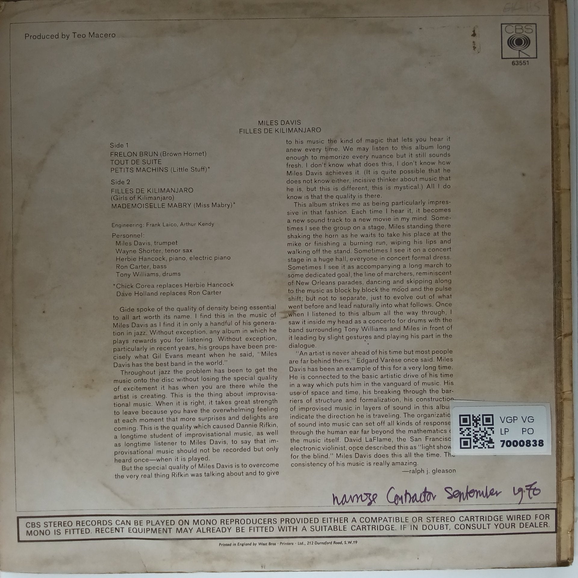 Miles Davis - Filles de Kilimanjaro (Vinyl)