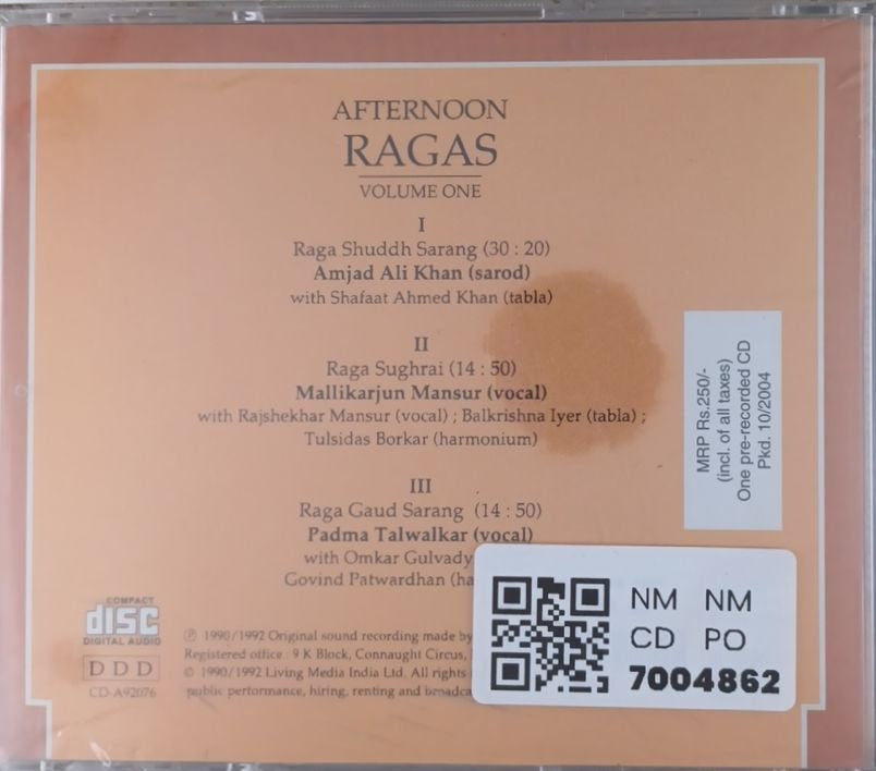 Amjad Ali Khan, Mallikarjun Mansur, Padma Talwalkar - Afternoon Ragas Volume One (CD)