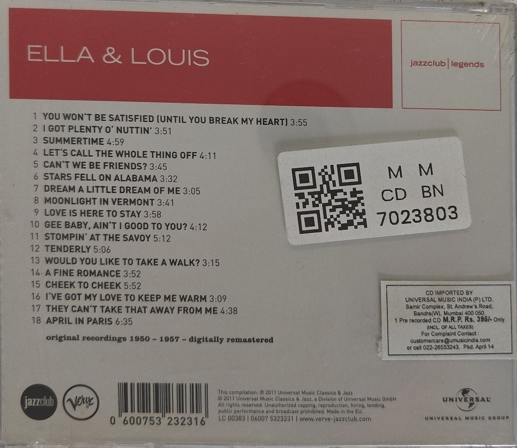 Ella Fitzgerald, Louis Armstrong - Singing and Swinging Together (CD)