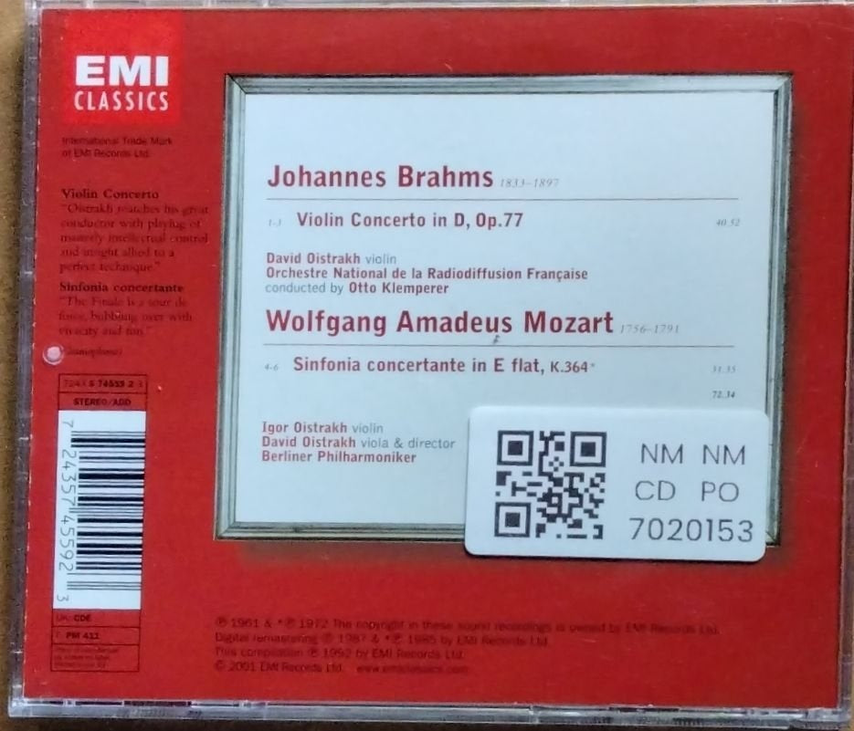 David Oistrakh, Igor Oistrakh, Otto Klemperer - Brahms: Violin Concerto / Mozart: Sinfonia concertante (CD)