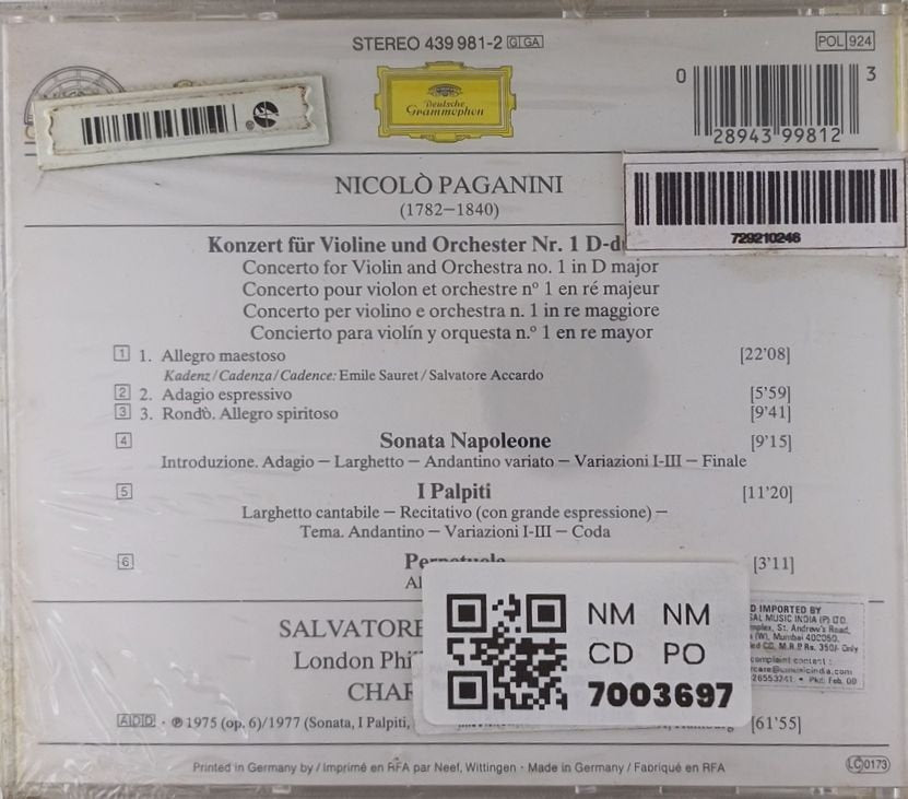 Nicolò Paganini, Salvatore Accardo, London Philharmonic Orchestra, Charles Dutoit - Violinkonzert No. 1 (CD)