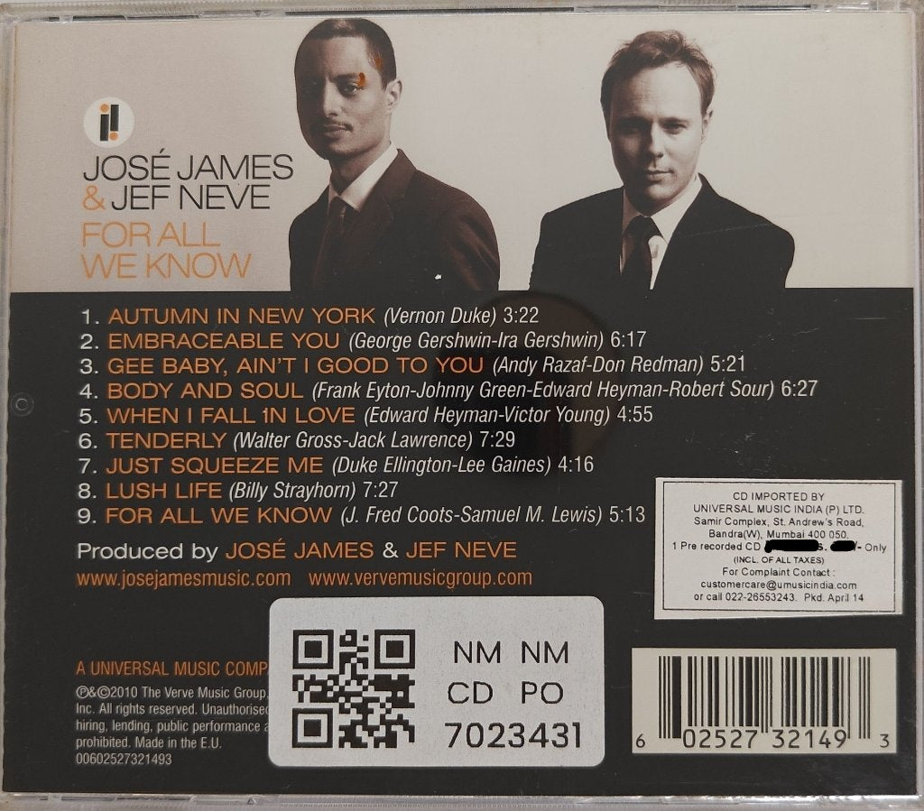 José James, Jef Neve - For All We Know (CD)