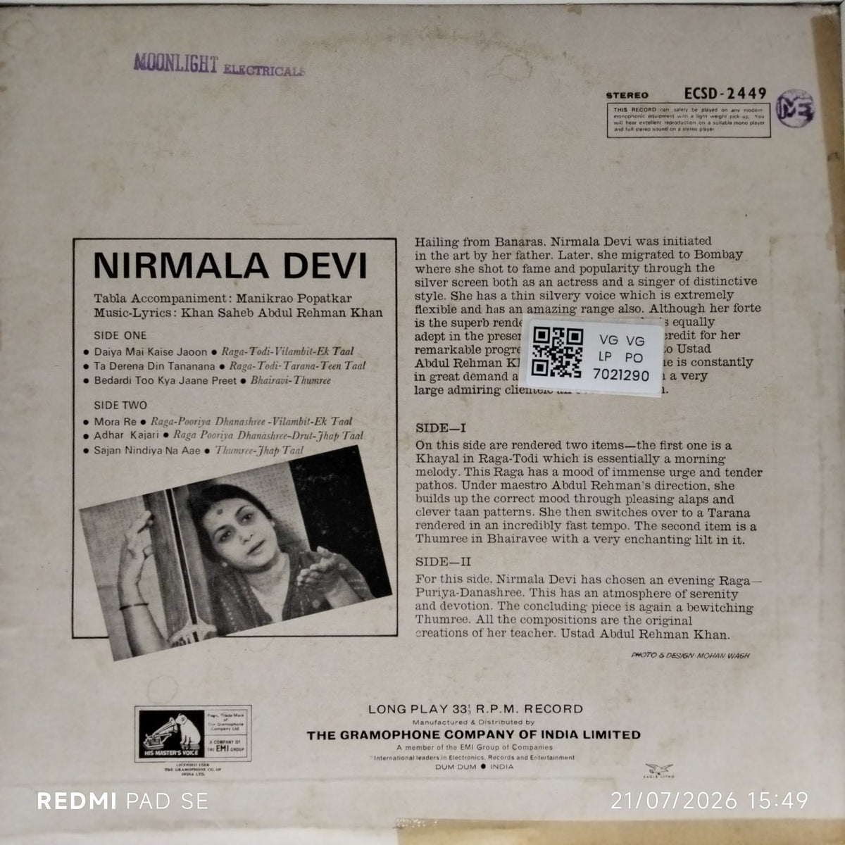 Nirmala Devi, Khan Saheb Abdul Rehman Khan - Nirmala Devi (Vinyl)
