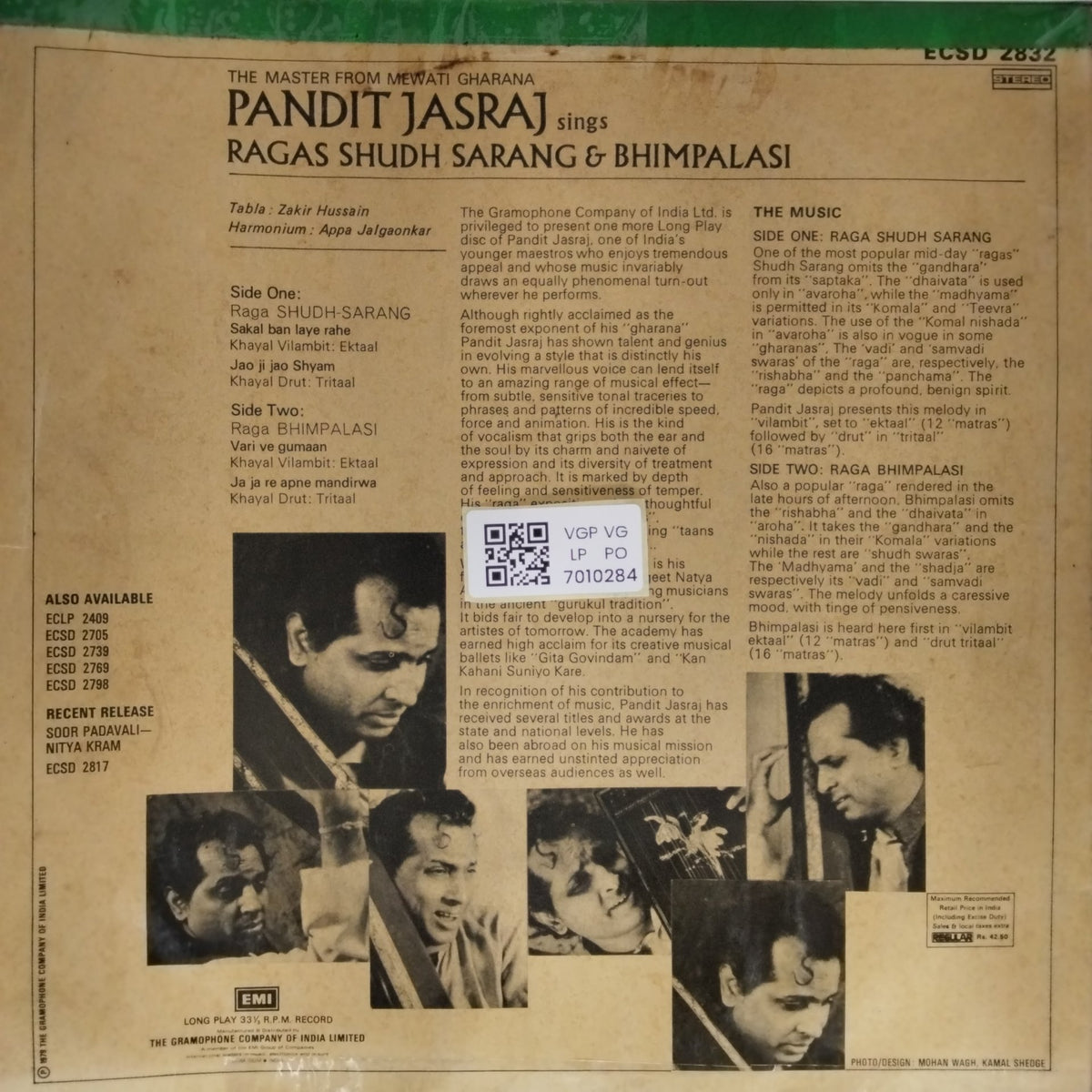 Pandit Jasraj - Ragas Shudh Sarang & Bhimpalasi (Vinyl)