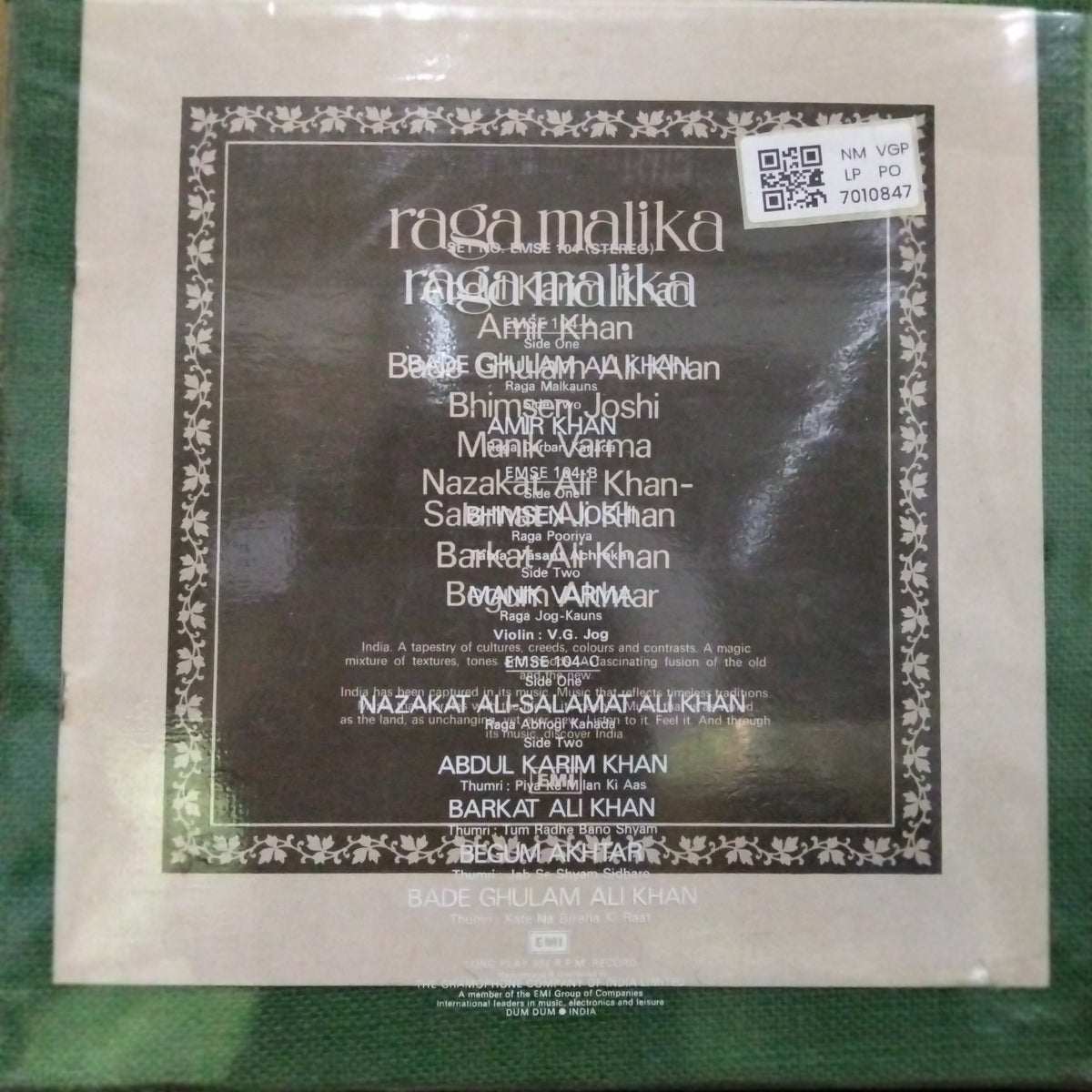 Bade Ghulam Ali Khan, Amir Khan, Bhimsen Joshi, Manik Varma, Nazakat Ali-Salamat Ali Khan, Abdul Karim Khan, Barkat Ali Khan, Begum Akhtar - Raga Malika (Vinyl)