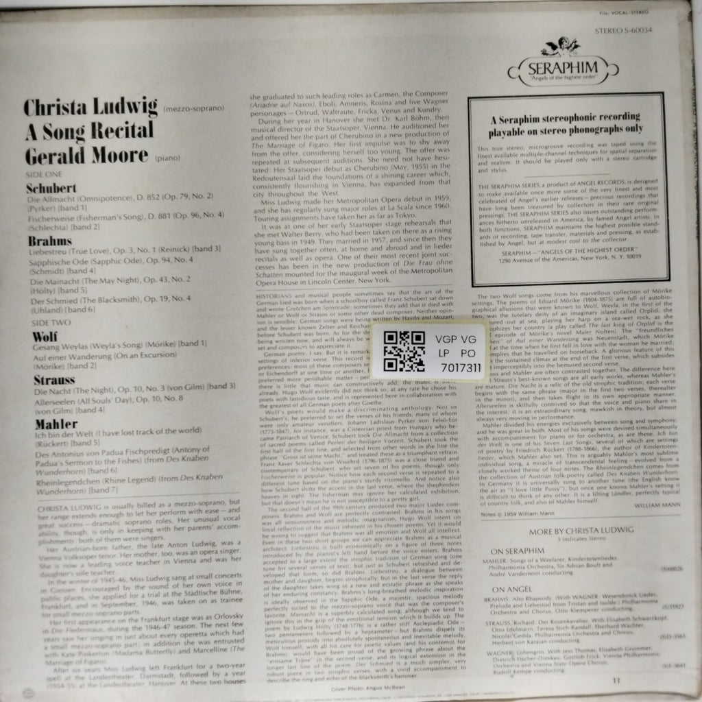 Christa Ludwig, Gerald Moore - A Song Recital (Vinyl)