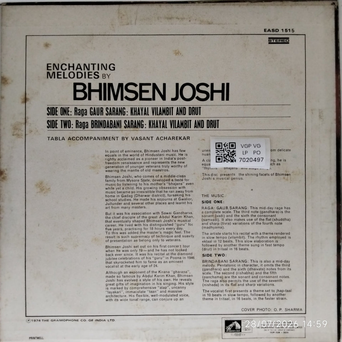 Bhimasen Joshi - Gaur Sarang Brindabani Sarang (Vinyl)