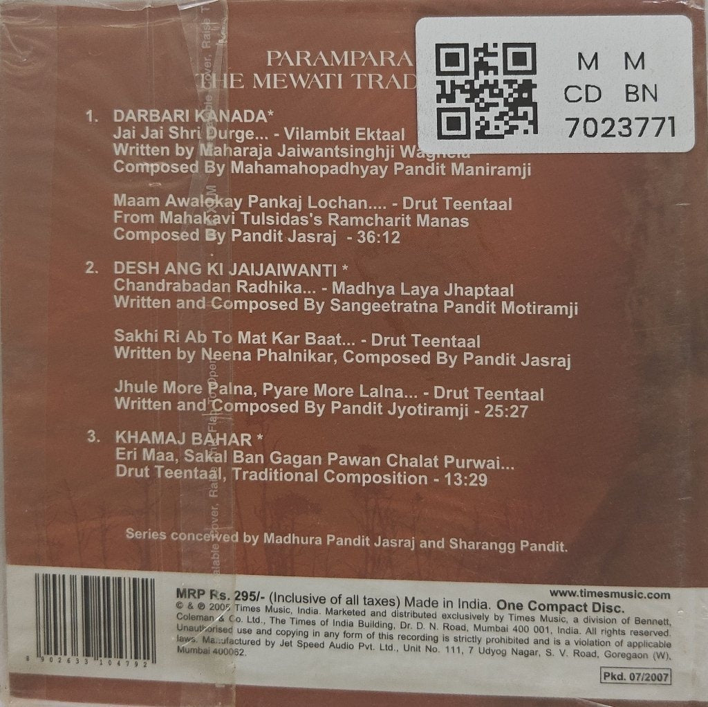 Pandit Jasraj - Parampara - The Mewati Tradition (CD)