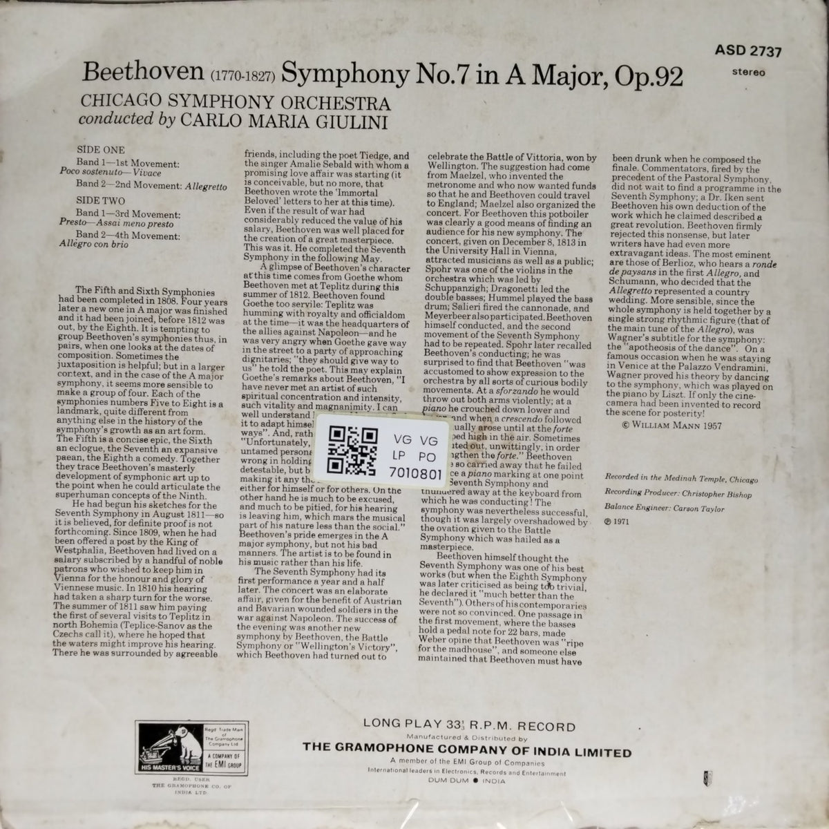 Carlo Maria Giulini - Beethoven Symphony No. 7 (Vinyl)