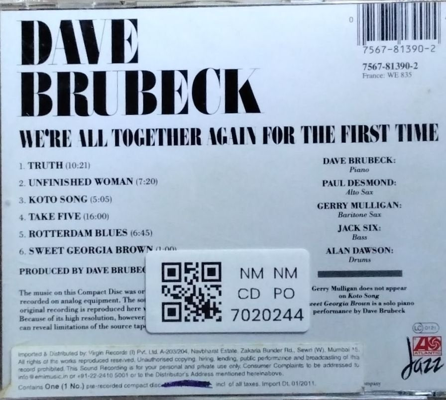 Dave Brubeck, Gerry Mulligan, Paul Desmond, Alan Dawson, Jack Six - We're All Together Again For The First Time (CD)