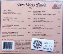 Ustad Amir Khan, Girija Devi, Pandit Jasraj, Ustad Salamat Ali Khan, Parveen Sultana, Rashid Khan, Gokulotsav Maharaj - Great Voices of India Vol. 2 (CD)
