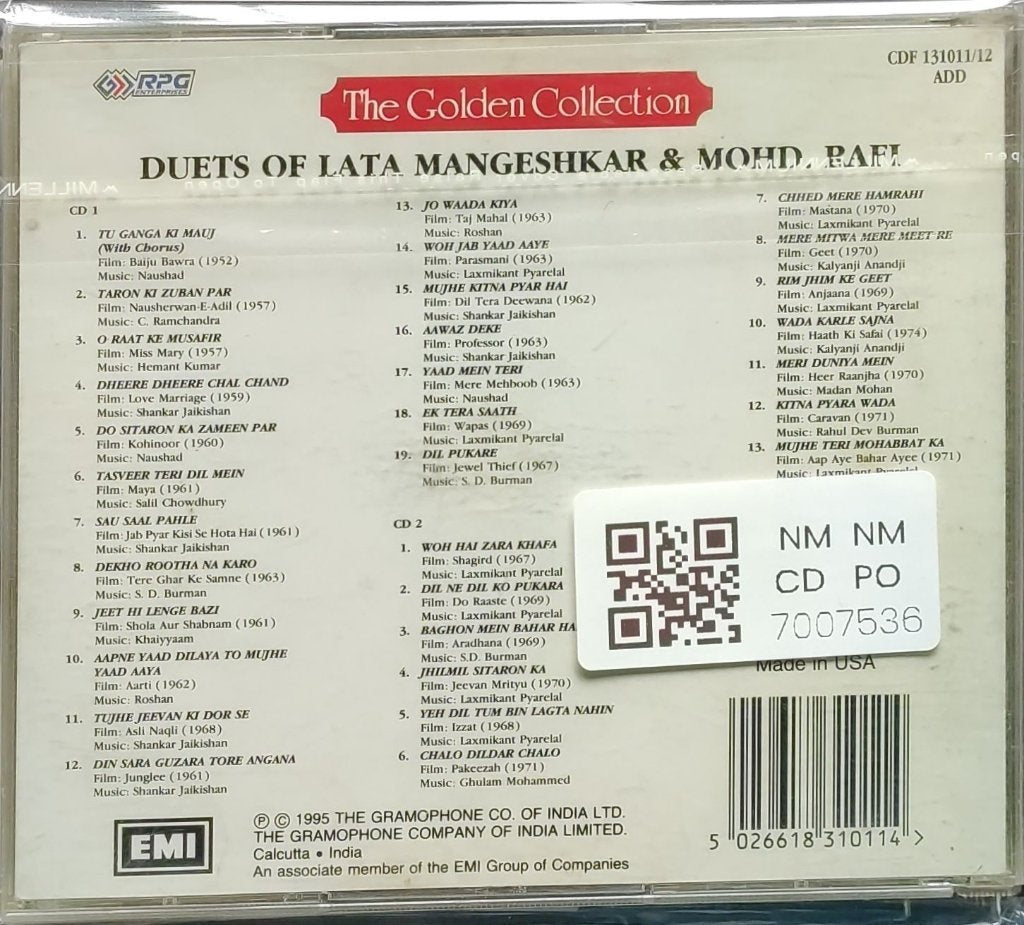 Lata Mangeshkar, Mohd. Rafi - The Golden Collection: Duets of Lata Mangeshkar & Mohd. Rafi (Made in USA) (CD) (2)