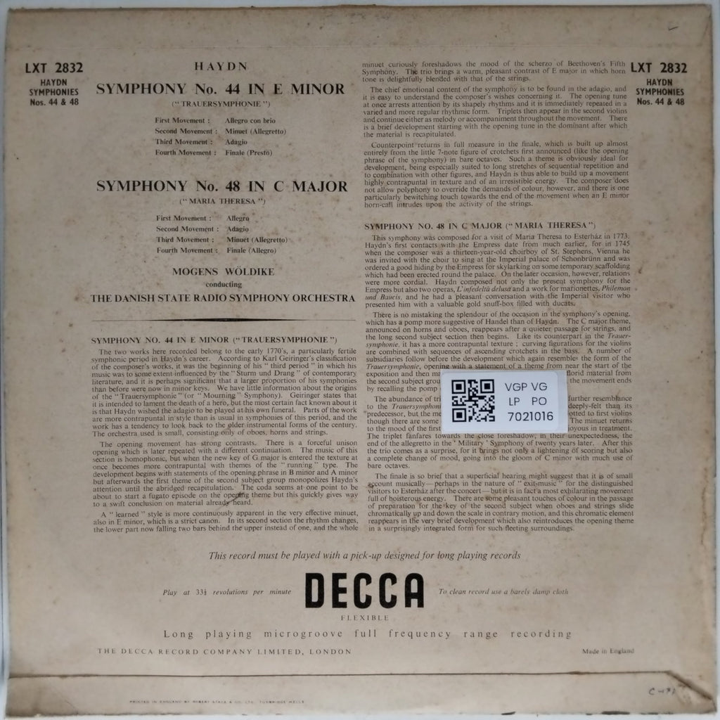 Joseph Haydn - Symphony No. 44 in E minor 'Trauersymphonie', Symphony No. 48 in C major 'Maria Theresa' (Vinyl)