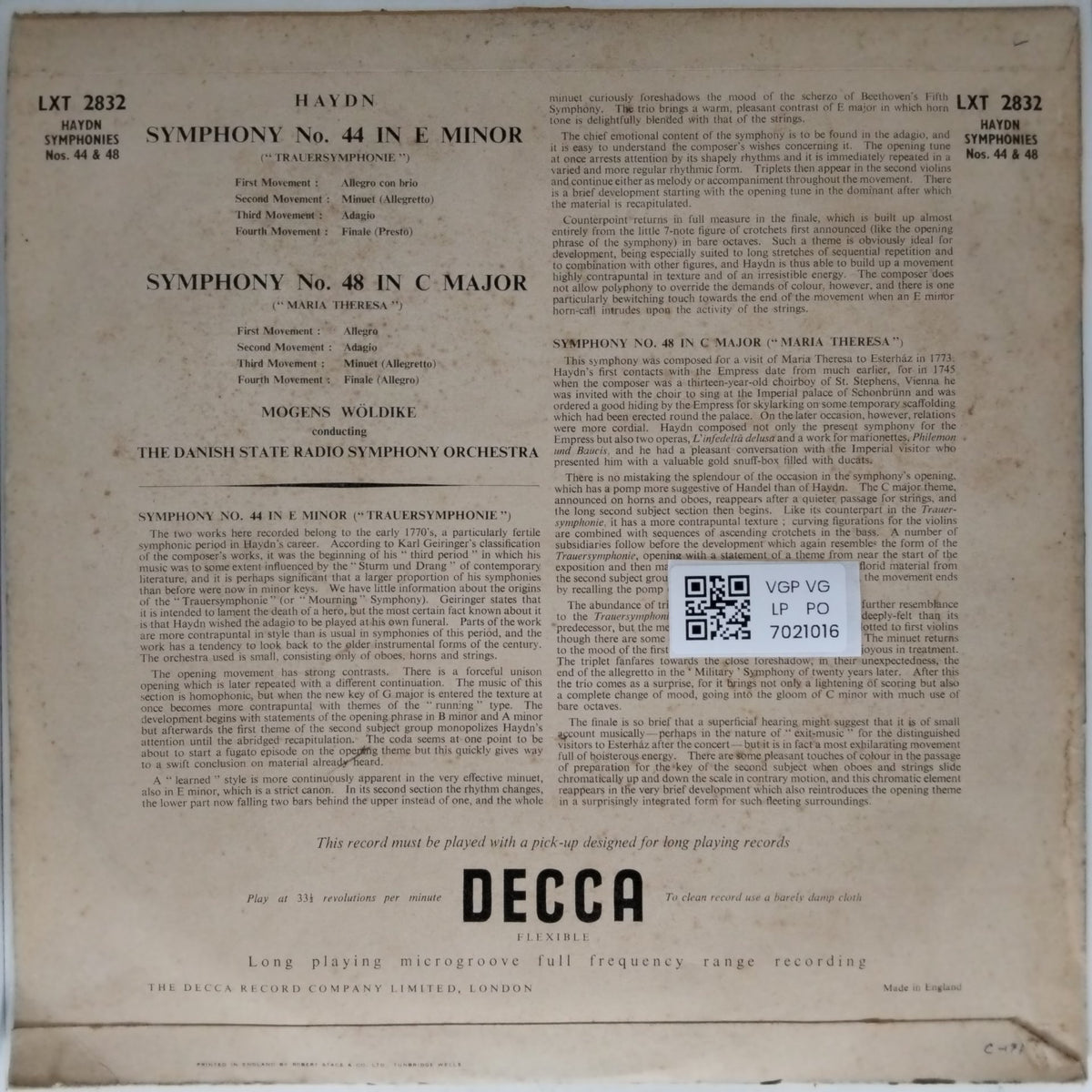 Joseph Haydn - Symphony No. 44 in E minor 'Trauersymphonie', Symphony No. 48 in C major 'Maria Theresa' (Vinyl)