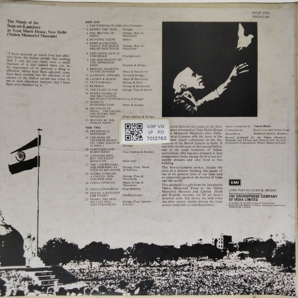 Vanraj Bhatia - The Music of the Son-et-Lumiere at Teen Murti House, New Delhi (Vinyl)