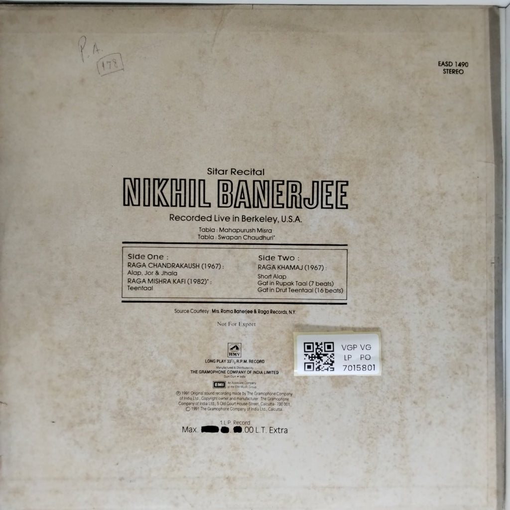 Nikhil Banerjee - Sitar Recital (Vinyl)