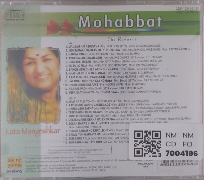 Lata Mangeshkar - Mohabbat The Romance (CD) (2)