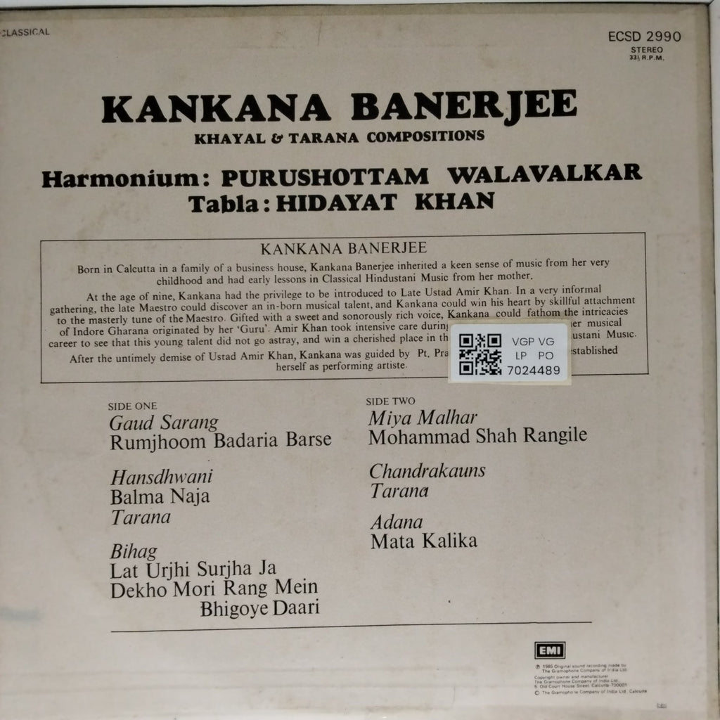 Kankana Banerjee - Khayal & Tarana Compositions (Vinyl)